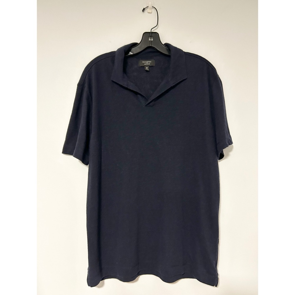 Banana Republic Mens Linen Blend Polo Shirt Preppy Navy Blue 889407-01 Size M